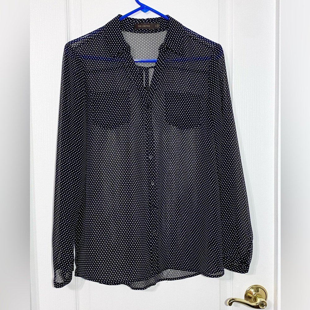 Y2K The Limited Polka Dot Sheer Button Up Blouse Black White Medium